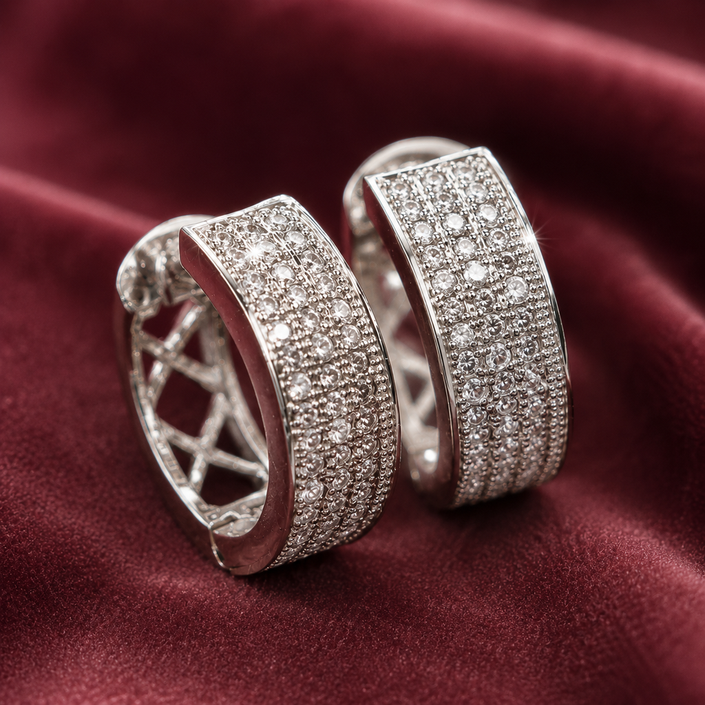 Silver Stone Studded Hoop Earrings