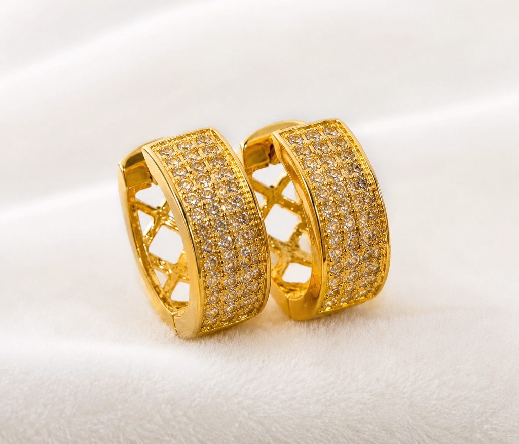 Gold Stone Studded Hoop Earrings