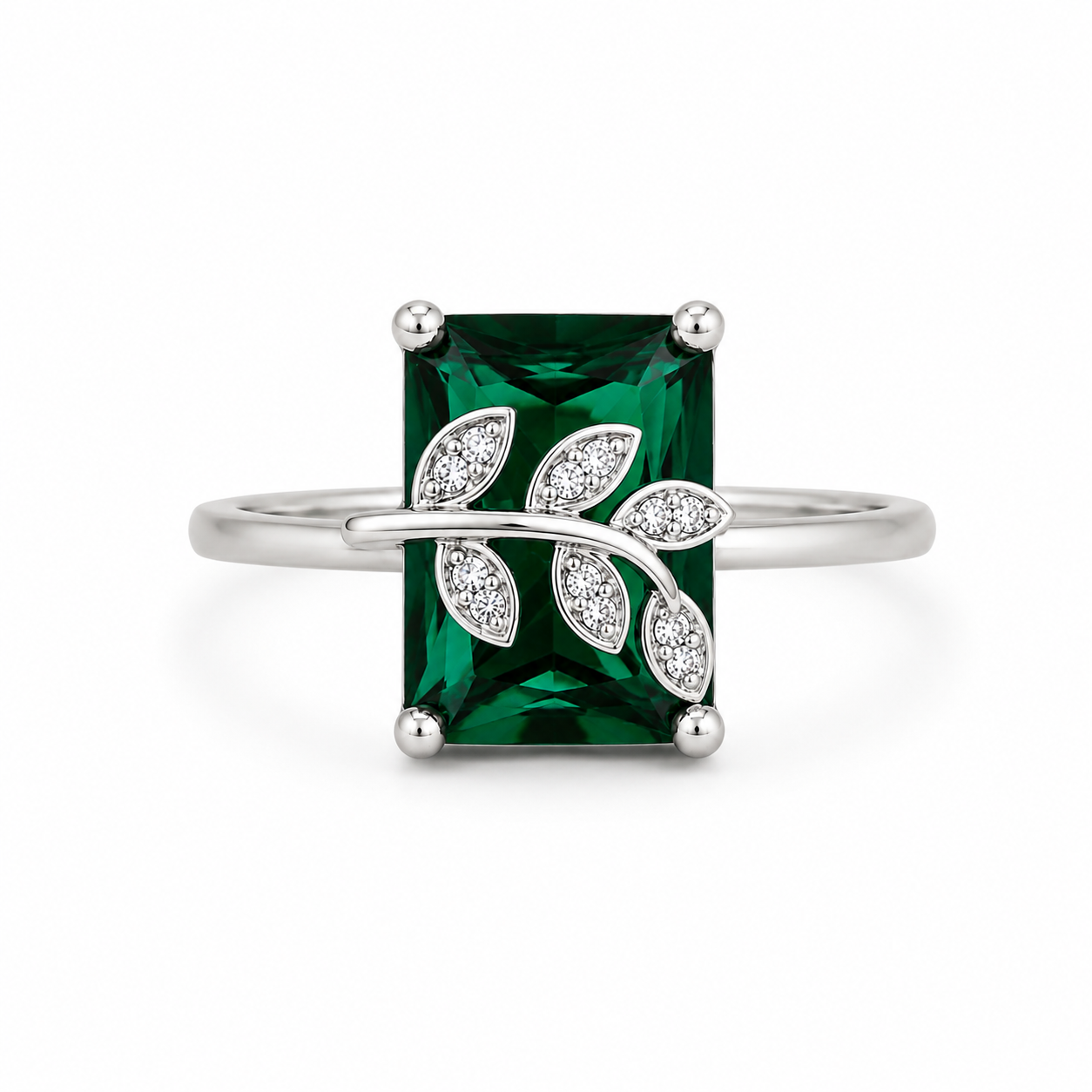 Green  Elegant Leaf Stone Ring