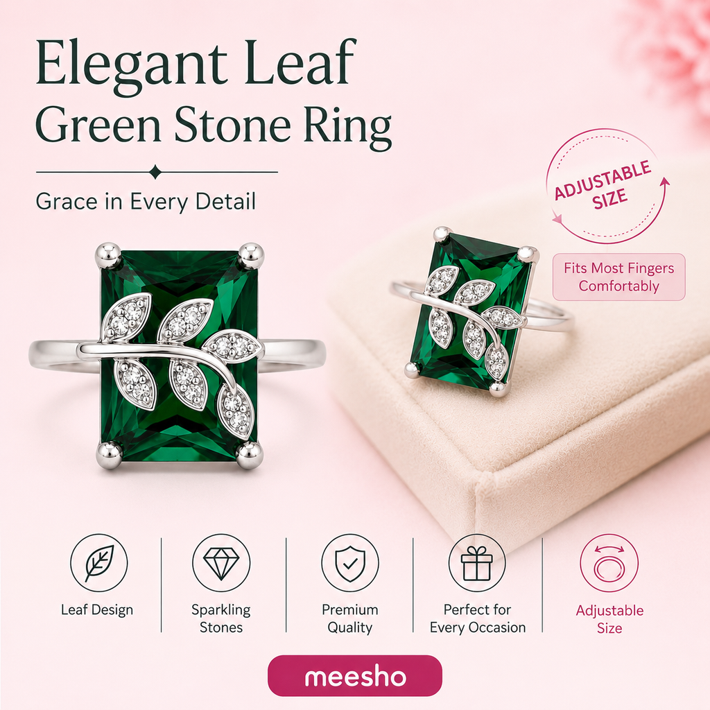 Green  Elegant Leaf Stone Ring
