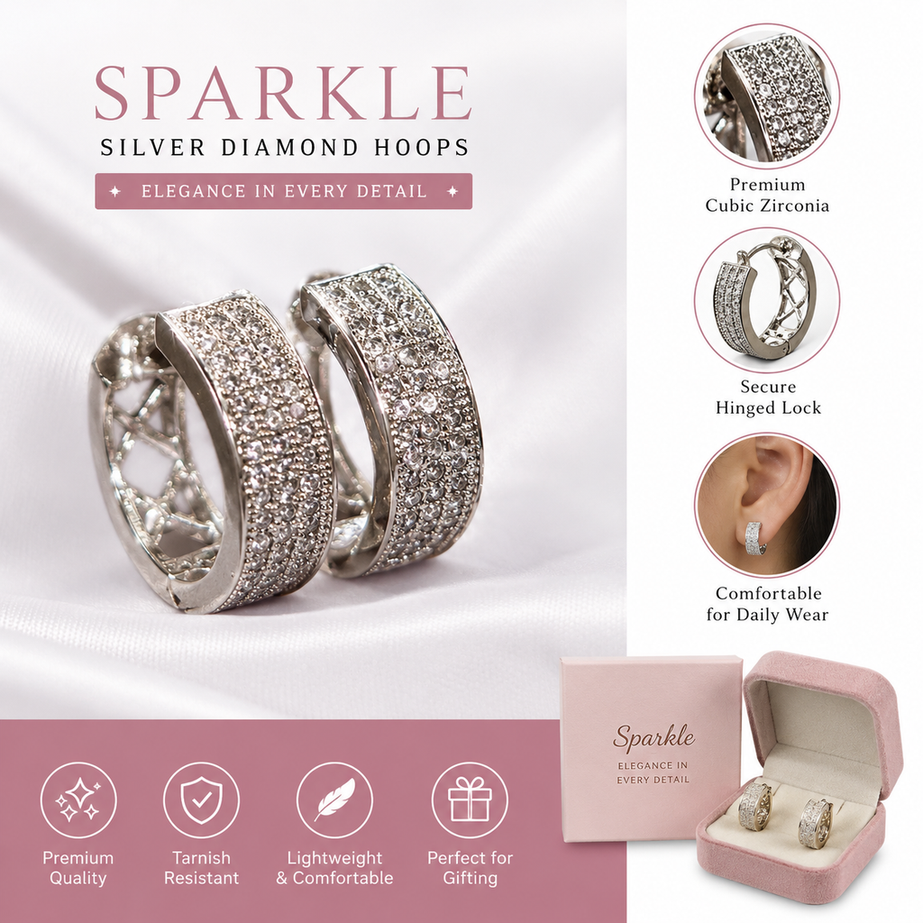 Silver Stone Studded Hoop Earrings
