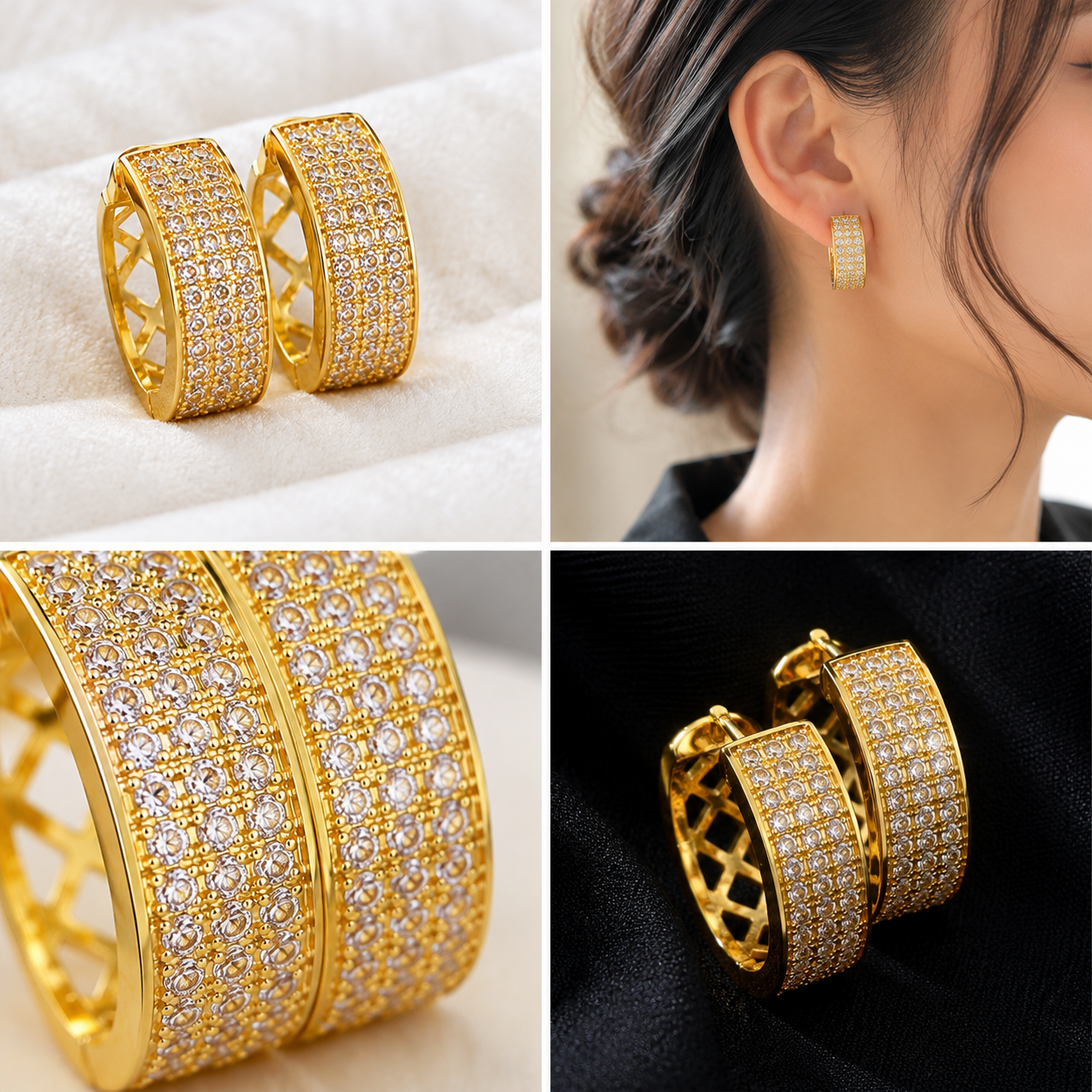 Gold Stone Studded Hoop Earrings