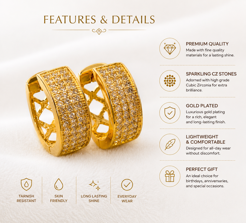 Gold Stone Studded Hoop Earrings