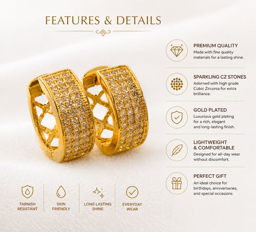 Gold Stone Studded Hoop Earrings