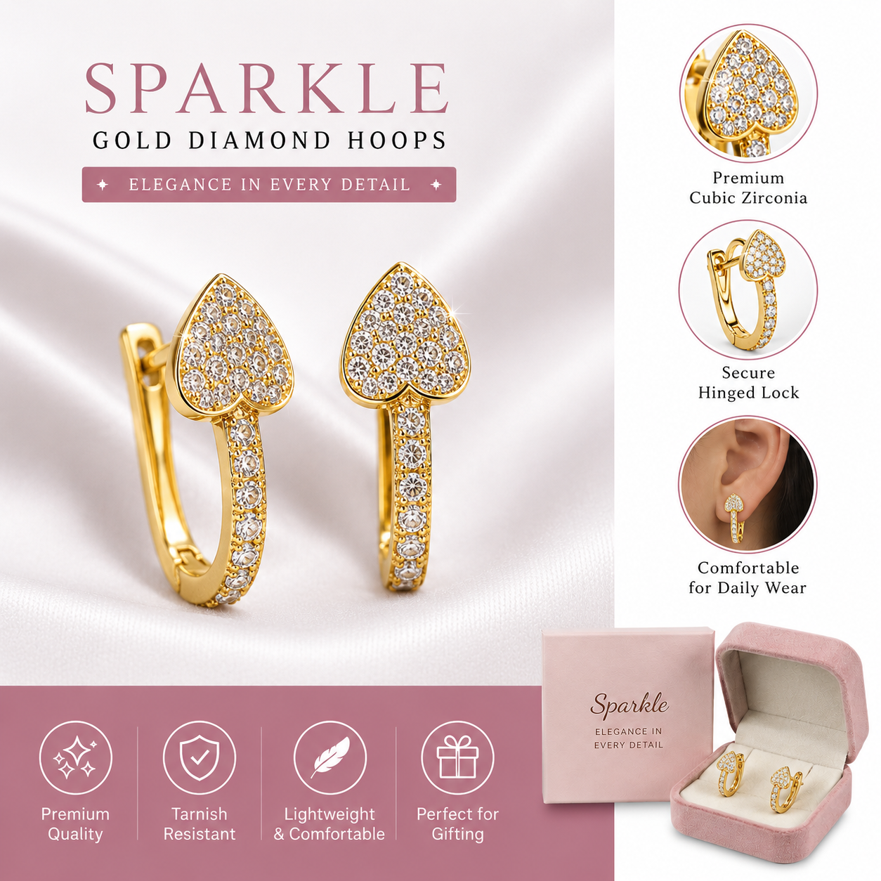 Elegant Heart Stud Hoops