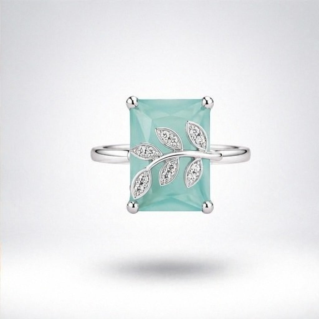 Aqua green Elegant Leaf Stone Ring