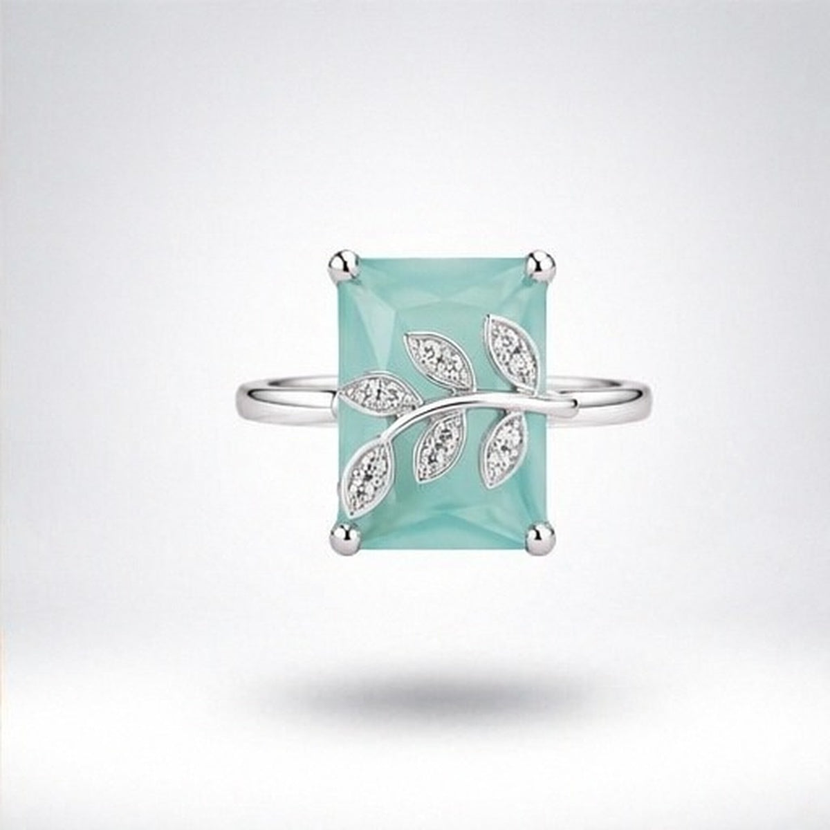 Aqua green Elegant Leaf Stone Ring